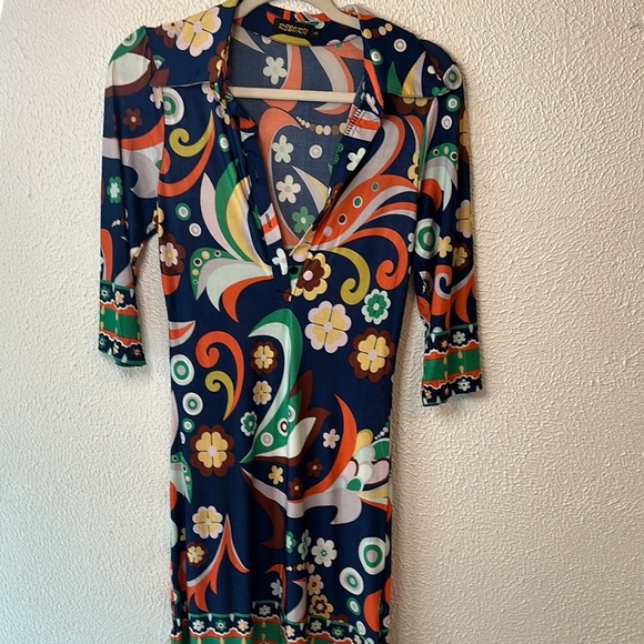 Reborn Blue Orange Sheath Dress V-Neck 3/4 Sleeve - Picture 10 of 10